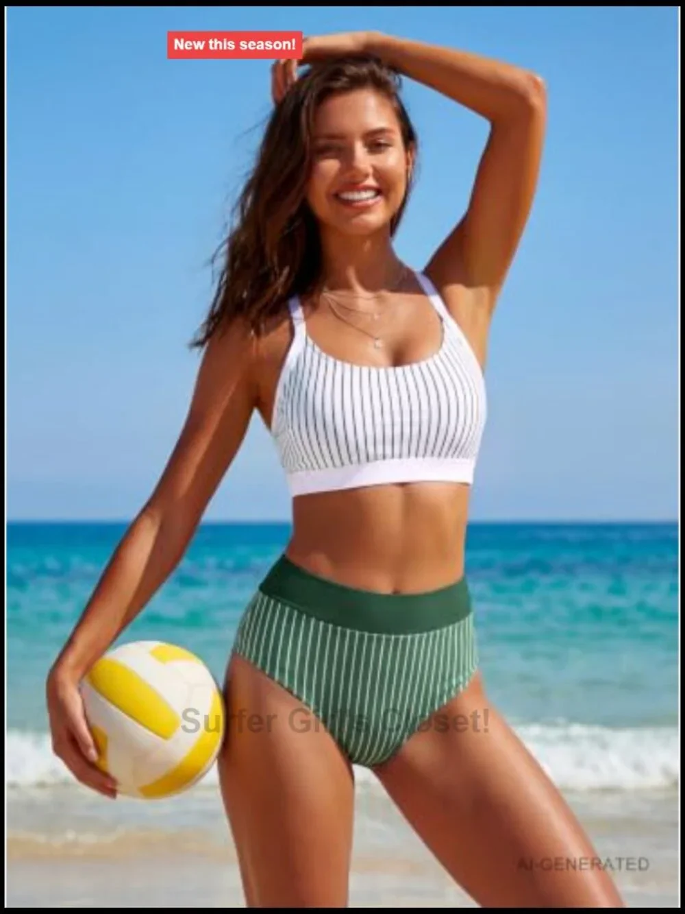 High Waisted Tummy Control Bikini Set Supportive Sporty Bathing Suit Color Block